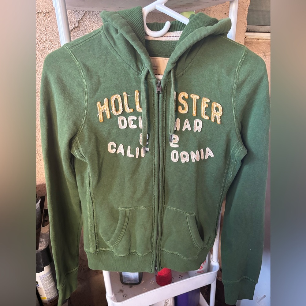 Hollister Olive Green Hoodie with Embroidery sz small